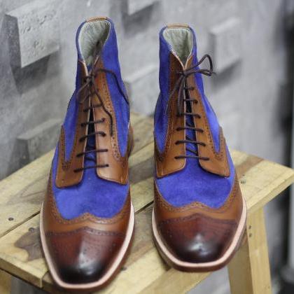Long Boot Multi Color Wing Tip Brogue Suede..