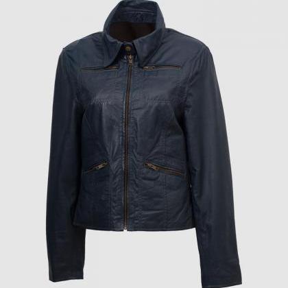 Dark Blue Color Leather Jacket 4 Women Shirt..