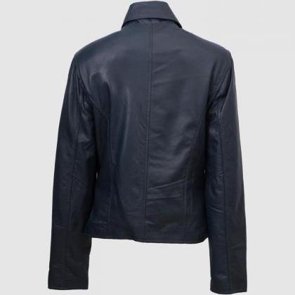 Dark Blue Color Leather Jacket 4 Women Shirt..