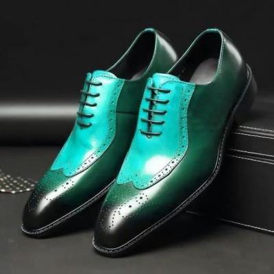 Oxford Style two Tone Wing Tip Brogue Lace Up Men Leather Shoes