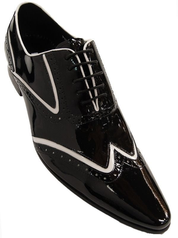black and white patent leather shoes