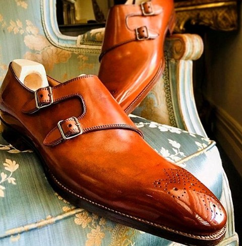 Custom Made Men's Tan Brown Classic Monk Shoes