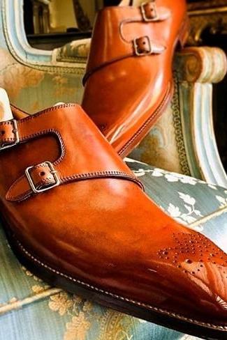 Custom Made Men&amp;#039;s Tan Brown Classic Monk Shoes