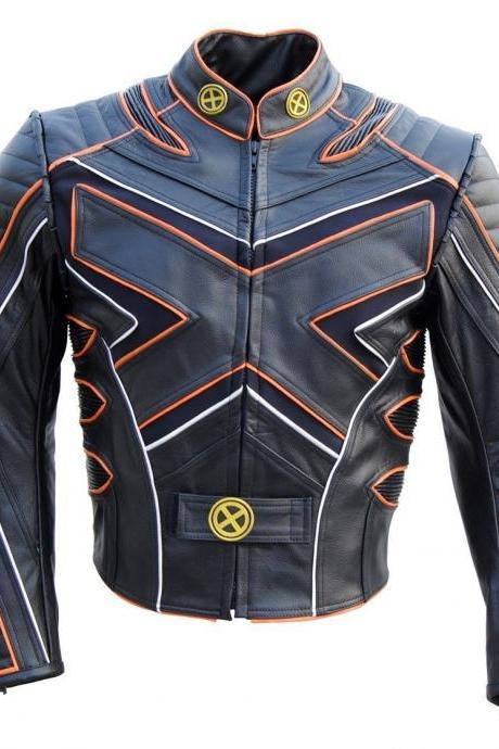 Customized Handmade Men's X-Men Black & Orange Fashion Wolverine Leather Jacket