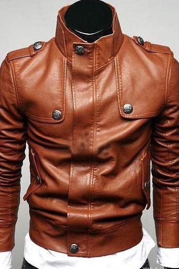 Handmade Biker Leather Jacket Tan Color For Men
