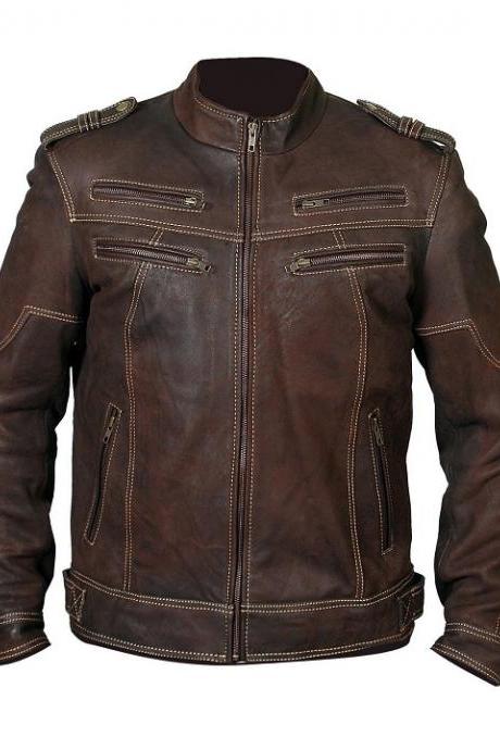 Men Handmade Distressed Brown Color Biker Vintage Motorcycle Leather Jacket