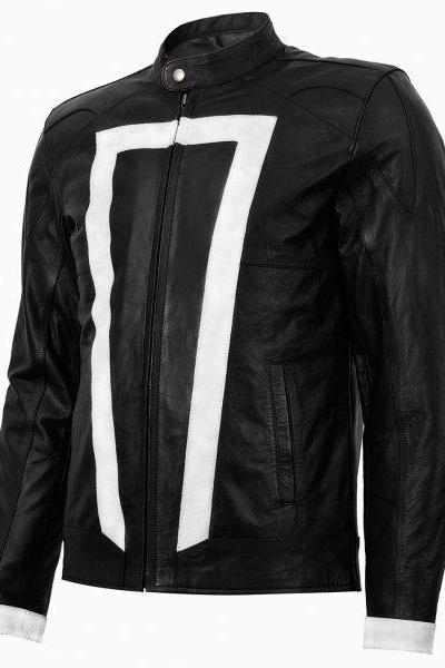 Handmade Leather Jacket Black Color Zipper Slim Fit For Men
