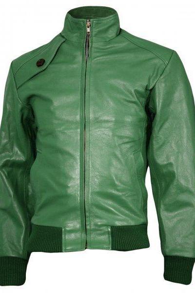 Baltimore Handmade Bomber Green Color Leather Jacket