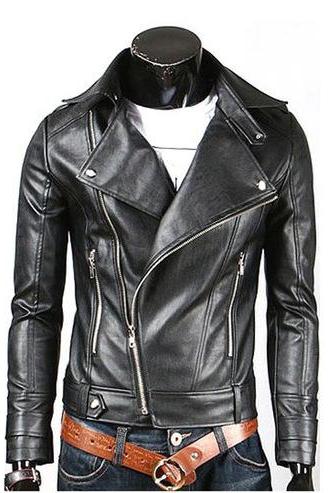 Men&amp;#039;s Slim Fit Fascinating Black Biker Fashion Leather Jacket
