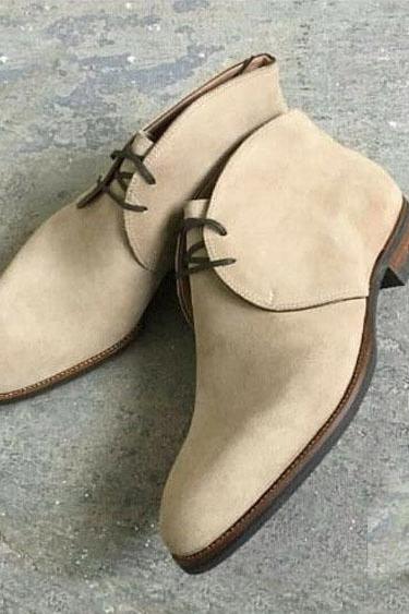 Handmade Beige Color Chukka Lace up Boot Best Collection For Men