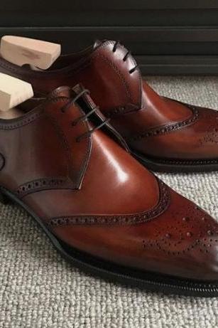 Handmade Leather Shoe For Men Dark Brown Brogue Shoes