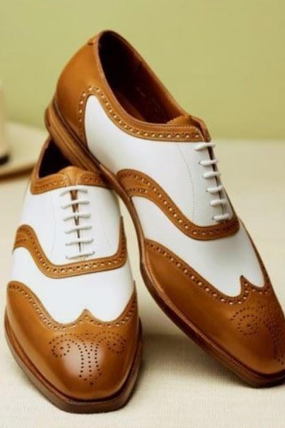Handmade Men Wing Tip White Brown Leather Shoes Brogue Toe Oxford Classical Shoes
