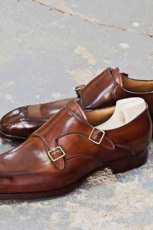 Handmade Men's Decent Pant Coat Double Monk Brownish Genuine Leather Shoes
