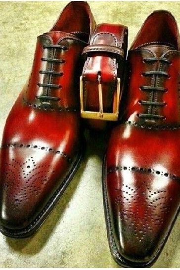 Handmade Men's Outclass Brogue Oxfords Red Black Leather Lace Up Lace up Formal only Shoes