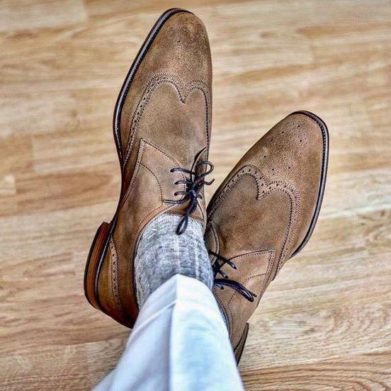 Handmade Men's Suede Leather Brown Oxfords Wingtip Finest Wedding Wear Shoes