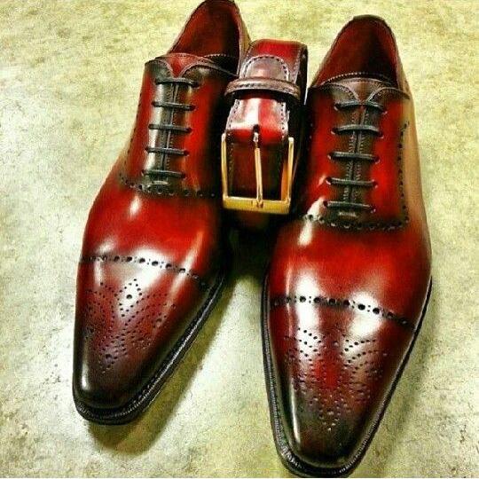 Handmade Men's Outclass Brogue Oxfords Red Black Leather Lace Up Lace up Formal only Shoes