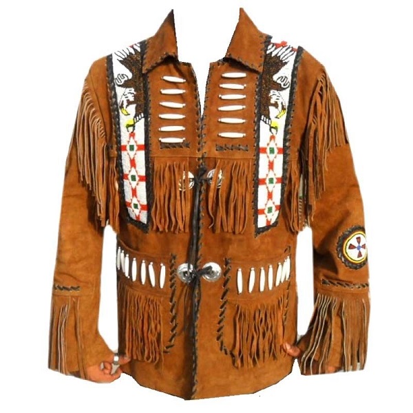 Eagle Beads Western Cowboy Suede Leather Jacket For Men With Fringes on ...